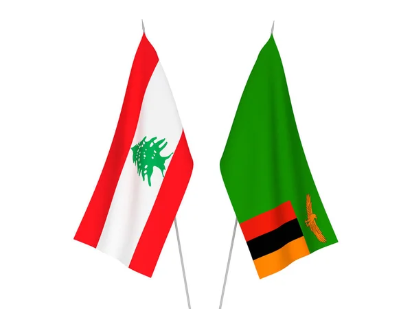 Εθνικές Σημαίες Υφάσματος Του Λιβάνου Και Της Δημοκρατίας Της Ζάμπια — Φωτογραφία Αρχείου