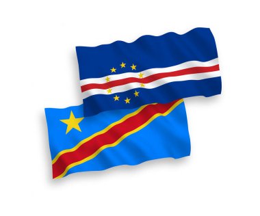Beyaz arka planda, Cabo Verde Cumhuriyeti ve Demokratik Kongo Cumhuriyeti 'nin ulusal taşıyıcı kumaş bayrakları izole edildi. 1 'e 2 oranında.