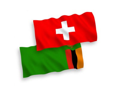 Beyaz arka planda Zambiya Cumhuriyeti ve İsviçre 'nin ulusal taşıyıcı kumaş bayrakları izole edildi. 1 'e 2 oranında.
