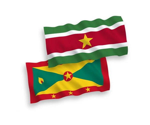 National Vector Fabric Wave Flags Grenada Republic Suriname Isolated White — Stock Vector