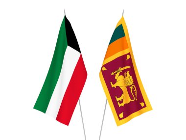 Beyaz arka planda Kuveyt 'in ulusal kumaş bayrakları ve Sri Lanka Demokratik Sosyalist Cumhuriyeti izole edildi. 3d resimleme.