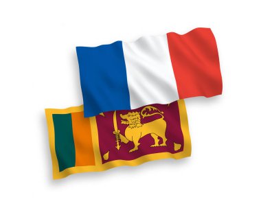 Beyaz arka planda Fransa ve Sri Lanka 'nın ulusal taşıyıcı kumaş bayrakları izole edildi. 1 'e 2 oranında.