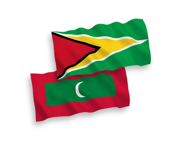 Národní Vektorové Vlnové Vlajky Družstevní Republiky Guyana Maledivy Izolované Bílém — Stockový vektor