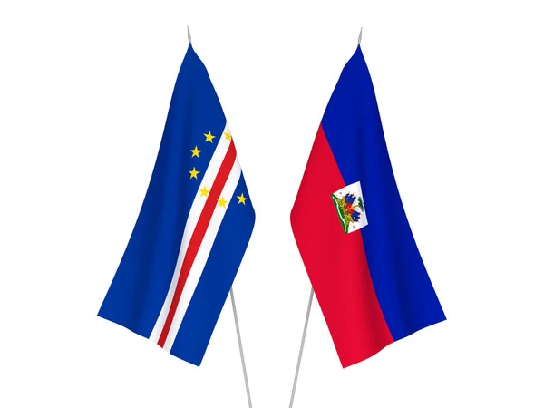 Bandeiras Tecido Nacional República Cabo Verde República Haiti Isoladas Fundo — Fotografia de Stock