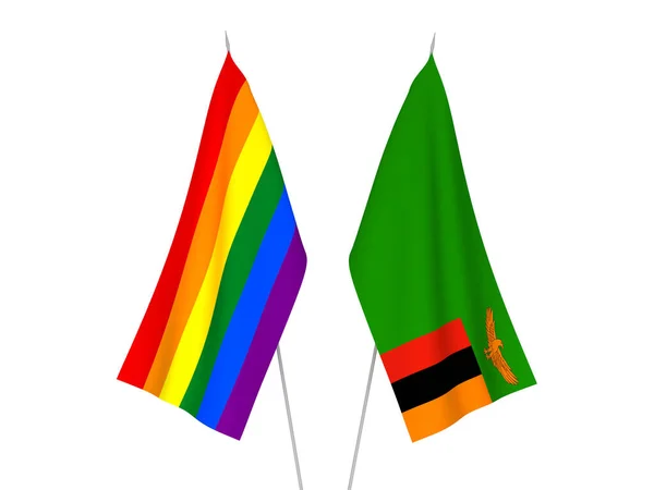Szivárvány Meleg Büszkeség Zambiai Köztársaság Nemzeti Zászlóit Fehér Alapon Elszigetelték — Stock Fotó