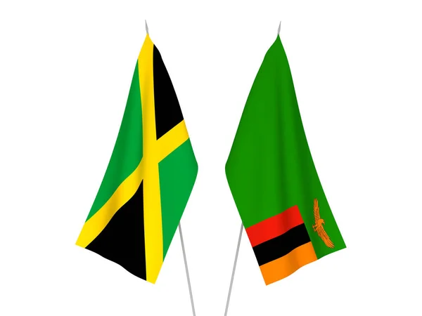 Bandeiras Tecido Nacional Jamaica República Zâmbia Isoladas Fundo Branco Ilustração — Fotografia de Stock