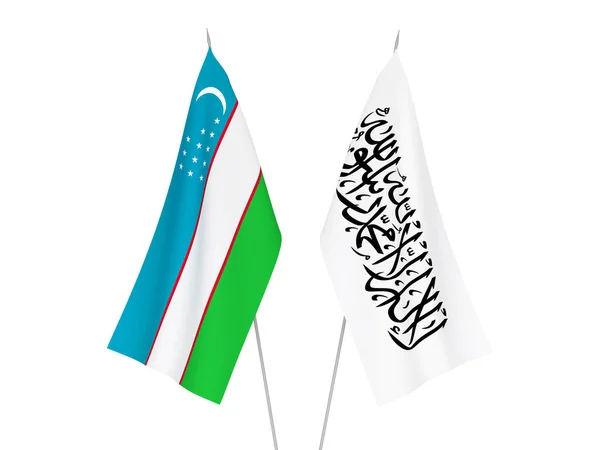 Bandeiras Nacionais Tecido Uzbequistão Talibã Isoladas Fundo Branco Ilustração Renderização — Fotografia de Stock