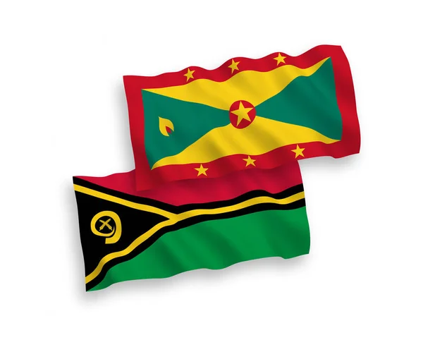 National Vector Fabric Wave Flags Grenada Republic Vanuatu Isolated White — Stock vektor