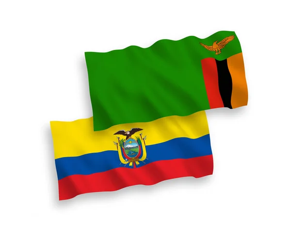 National Vector Fabric Wave Flags Republic Zambia Ecuador Isolated White — Stock Vector