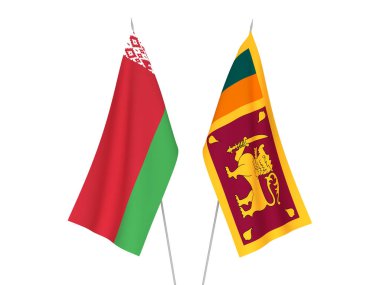 Beyaz arka planda Belarus 'un ulusal kumaş bayrakları ve Sri Lanka Demokratik Sosyalist Cumhuriyeti izole edildi. 3d resimleme.