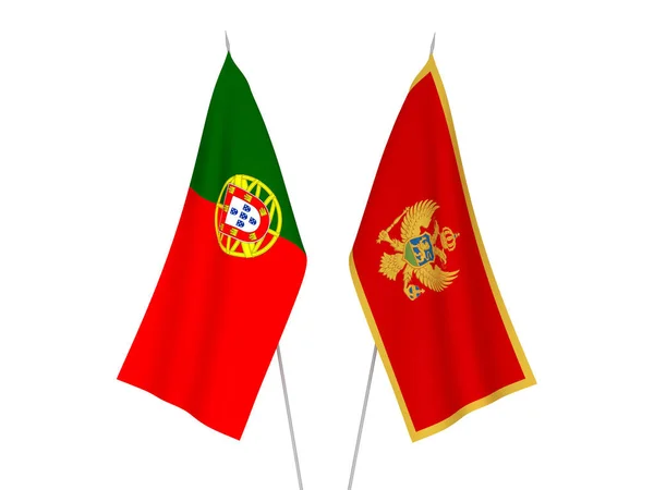 Narodowe Flagi Tkanin Republiki Środkowoafrykańskiej Portugalii Odizolowane Białym Tle Ilustracja — Zdjęcie stockowe