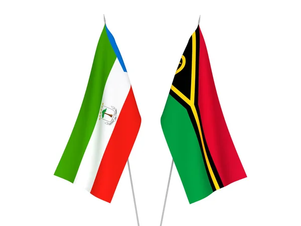 赤道ギニア共和国とバヌアツ共和国の国旗が白地に隔離されている 3Dレンダリング図 — ストック写真