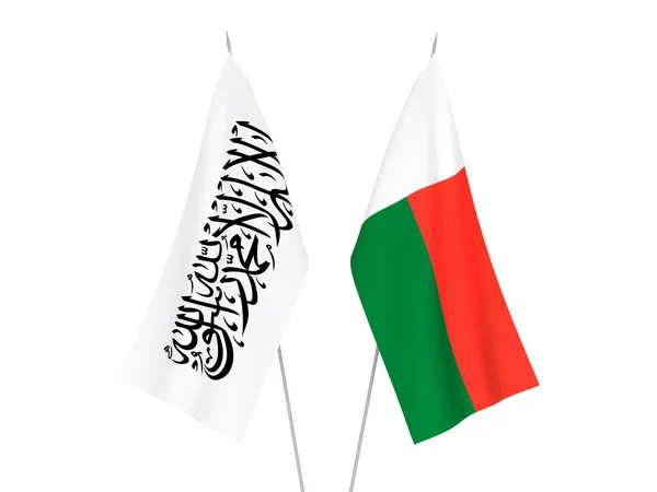 Bandeiras Nacionais Tecido Madagáscar Talibã Isoladas Fundo Branco Ilustração Renderização — Fotografia de Stock