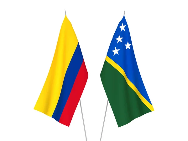 콜롬비아와 솔로몬 제도의 깃발들은 바탕에 떨어져 있었다 렌더링 — 스톡 사진