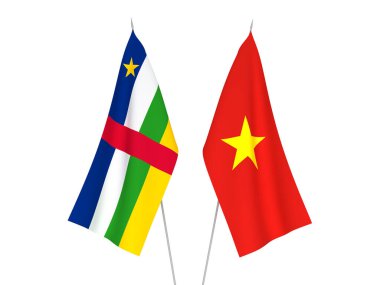 Beyaz arka planda Vietnam ve Orta Afrika Cumhuriyeti 'nin ulusal kumaş bayrakları izole edildi. 3d resimleme.