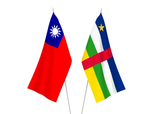 Bandiere Nazionali Tessuto Taiwan Repubblica Centrafricana Isolate Sfondo Bianco Illustrazione — Foto Stock