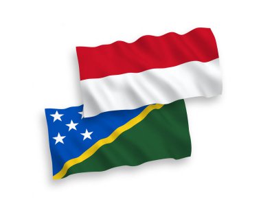 Beyaz arka planda Endonezya ve Solomon Adaları bayrakları