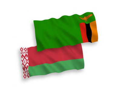 Beyaz arka planda Zambiya Cumhuriyeti ve Belarus Bayrakları