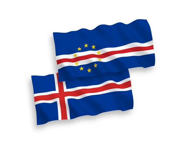 Bandiere della Repubblica di Cabo Verde e Islanda su sfondo bianco — Vettoriale Stock