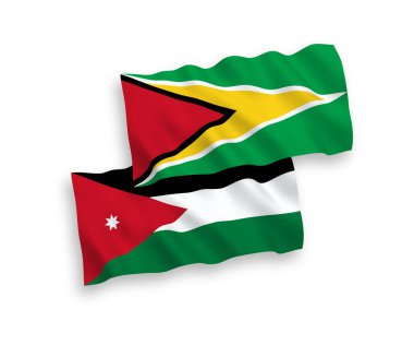 Beyaz arka planda Kooperatif Guyana Cumhuriyeti ve Ürdün Haşimi Krallığı bayrakları