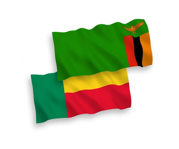 Flags of Republic of Zambia and Benin on a white background — Stock vektor