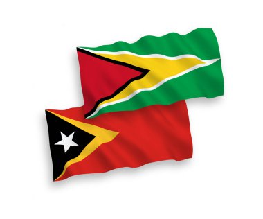 Beyaz arka planda Kooperatif Guyana Cumhuriyeti ve Doğu Timor Bayrakları