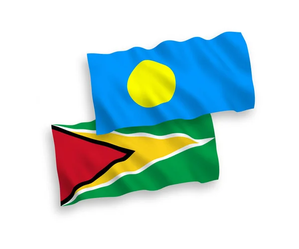 Banderas de la República Cooperativa de Guyana y Palaos sobre fondo blanco — Vector de stock