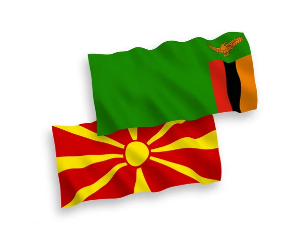 Banderas de la República de Zambia y Macedonia del Norte sobre un fondo blanco — Archivo Imágenes Vectoriales
