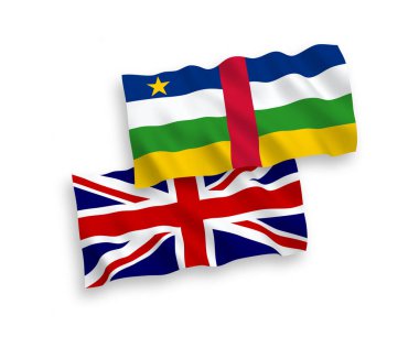 Beyaz arka planda Büyük Britanya ve Orta Afrika Cumhuriyeti bayrakları