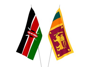 Kenya 'nın ulusal kumaş bayrakları ve Sri Lanka Demokratik Sosyalist Cumhuriyeti beyaz arka planda izole edildi. 3d resimleme.