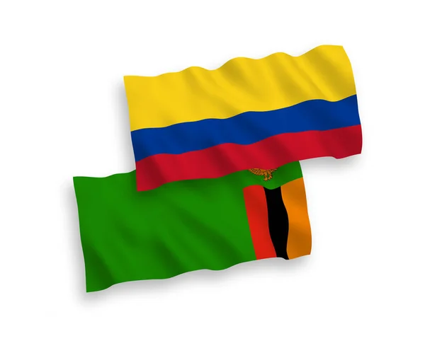 National Vector Fabric Wave Flags Republic Zambia Colombia Isolated White — Vector de stock