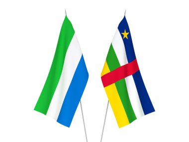 Beyaz arka planda, Sierra Leone ve Orta Afrika Cumhuriyeti 'nin ulusal kumaş bayrakları izole edildi. 3d resimleme.