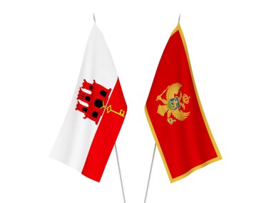 Beyaz arka planda Cebelitarık ve Orta Afrika Cumhuriyeti 'nin ulusal kumaş bayrakları izole edildi. 3d resimleme.