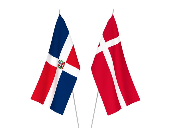 National Fabric Flags Dominican Republic Denmark Isolated White Background Rendering —  Fotos de Stock