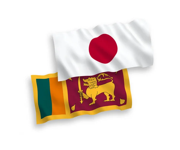Bandeiras Onda Tecido Vetorial Nacional Japão Sri Lanka Isoladas Fundo — Vetor de Stock