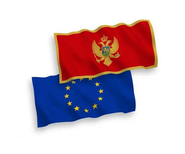 National Vector Fabric Wave Flags European Union Montenegro Isolated White — Stock vektor