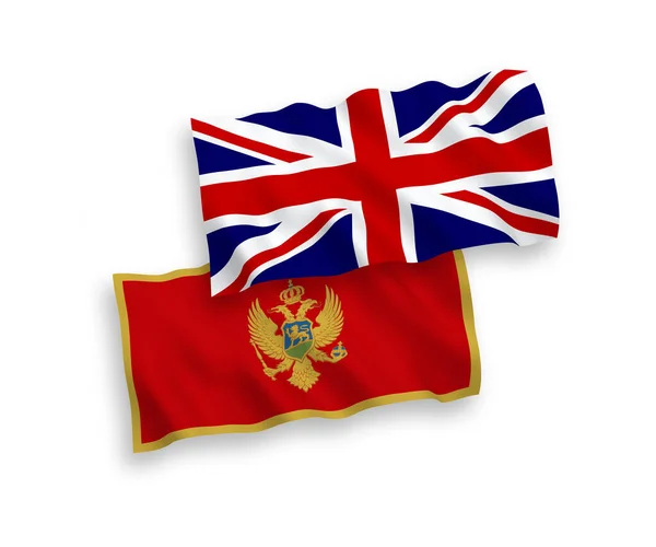 National Vector Fabric Wave Flags Great Britain Montenegro Isolated White — Vetor de Stock