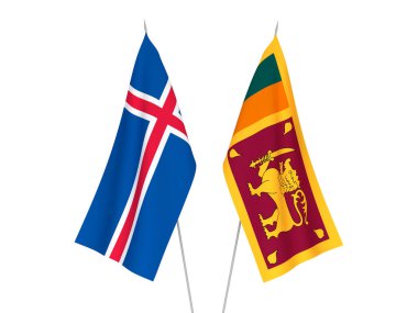 İzlanda 'nın ulusal kumaş bayrakları ve Sri Lanka Demokratik Sosyalist Cumhuriyeti beyaz arka planda izole edildi. 3d resimleme.