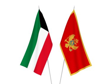 Beyaz arka planda Kuveyt ve Orta Afrika Cumhuriyeti 'nin ulusal kumaş bayrakları izole edildi. 3d resimleme.