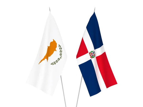 Bandiere Tessuto Nazionale Della Repubblica Dominicana Cipro Isolate Sfondo Bianco — Foto Stock