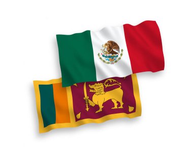 Meksika ve Sri Lanka 'nın ulusal taşıyıcı kumaş bayrakları beyaz arka planda izole edildi. 1 'e 2 oranında.