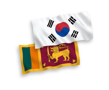 Güney Kore ve Sri Lanka 'nın ulusal taşıyıcı kumaş bayrakları beyaz arka planda izole edildi. 1 'e 2 oranında.