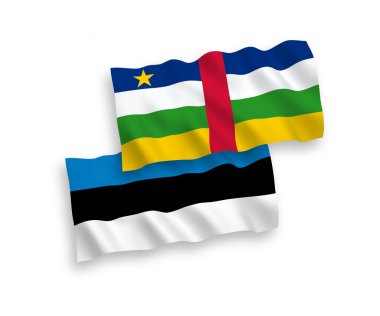 Beyaz arka planda, Estonya ve Orta Afrika Cumhuriyeti 'nin ulusal taşıyıcı kumaş bayrakları izole edildi. 1 'e 2 oranında.