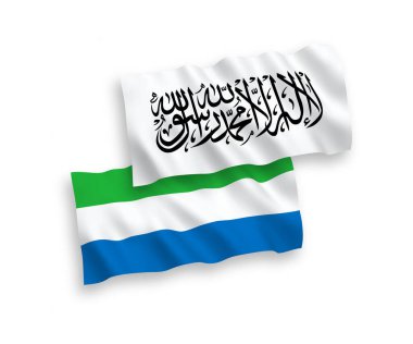 Beyaz arka planda Taliban ve Sierra Leone 'nin ulusal taşıyıcı kumaş bayrakları izole edildi. 1 'e 2 oranında.