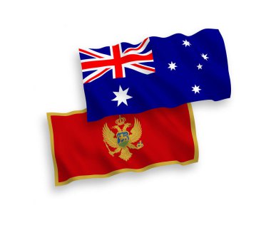 Avustralya ve Karadağ 'ın ulusal taşıyıcı kumaş bayrakları beyaz zemin üzerinde izole edildi. 1 'e 2 oranında.