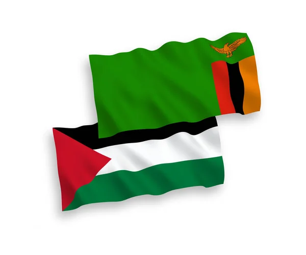 National Vector Fabric Wave Flags Republic Zambia Palestine Isolated White — Stock Vector