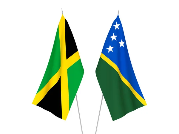 National Fabric Flags Jamaica Solomon Islands Isolated White Background Rendering — Stock Photo, Image