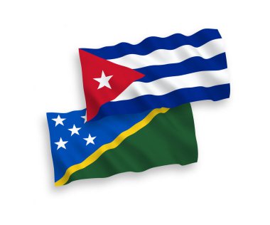 Solomon Adaları ve Küba 'nın ulusal taşıyıcı kumaş bayrakları beyaz arka planda izole edildi. 1 'e 2 oranında.