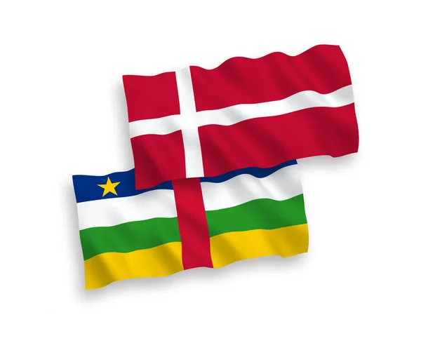 Drapeaux Nationaux Vectoriels Ondes Tissu Danemark République Centrafricaine Isolés Sur — Image vectorielle