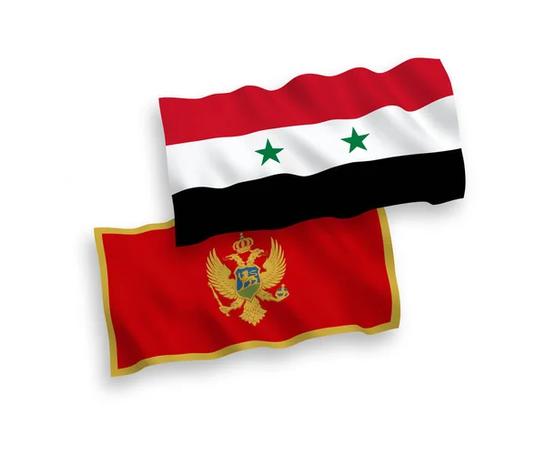 Σημαίες Εθνικών Διανυσματικών Κυμάτων Υφάσματος Μαυροβουνίου Και Συρίας Απομονωμένες Λευκό — Διανυσματικό Αρχείο